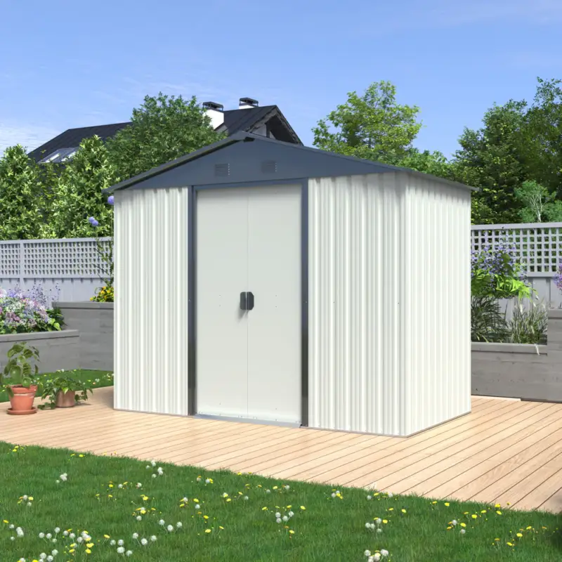 Casetta da giardino in acciaio zincato bianco e antracite 1,31x2,36xh1,90 m- 3 mq - 57 kg Prezzo Conveniente